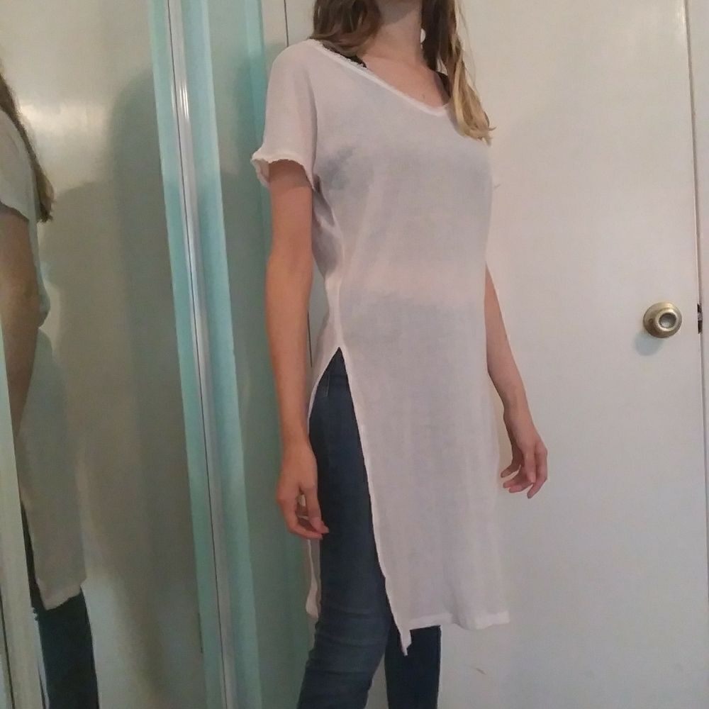 Out From Under Light Pink Sheer Long Slitted Tunic